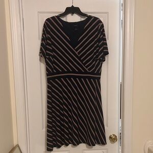 Ann Taylor XL Navy, Red, and Cream Striped Midi Dress